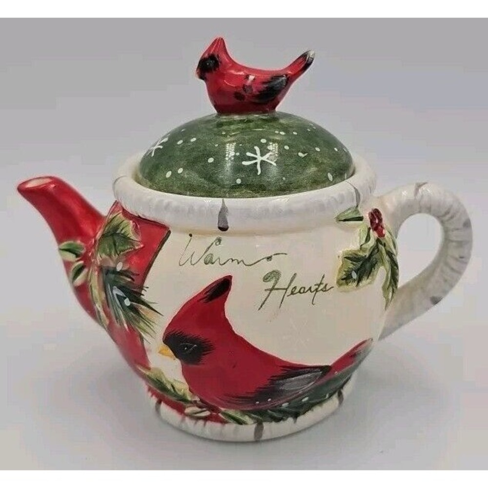 Christmas Yankee Candle Teapot With Birds And Holly Candle Holder